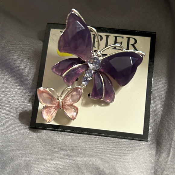 Napier Dual Butterfly Brooch in Purple and Pink - Picture 2 of 3